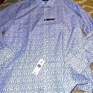 Adrienne Vittadini Blue and White Paisley Shirt - XL, Wrinkle Free, Slim-Fit,NWT